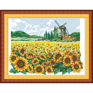 Tranh Thêu Chữ Thập Cối Xay Gió Hoa Hướng Dương F232 ( KHÁCH TỰ THÊU) KT:77X59CM