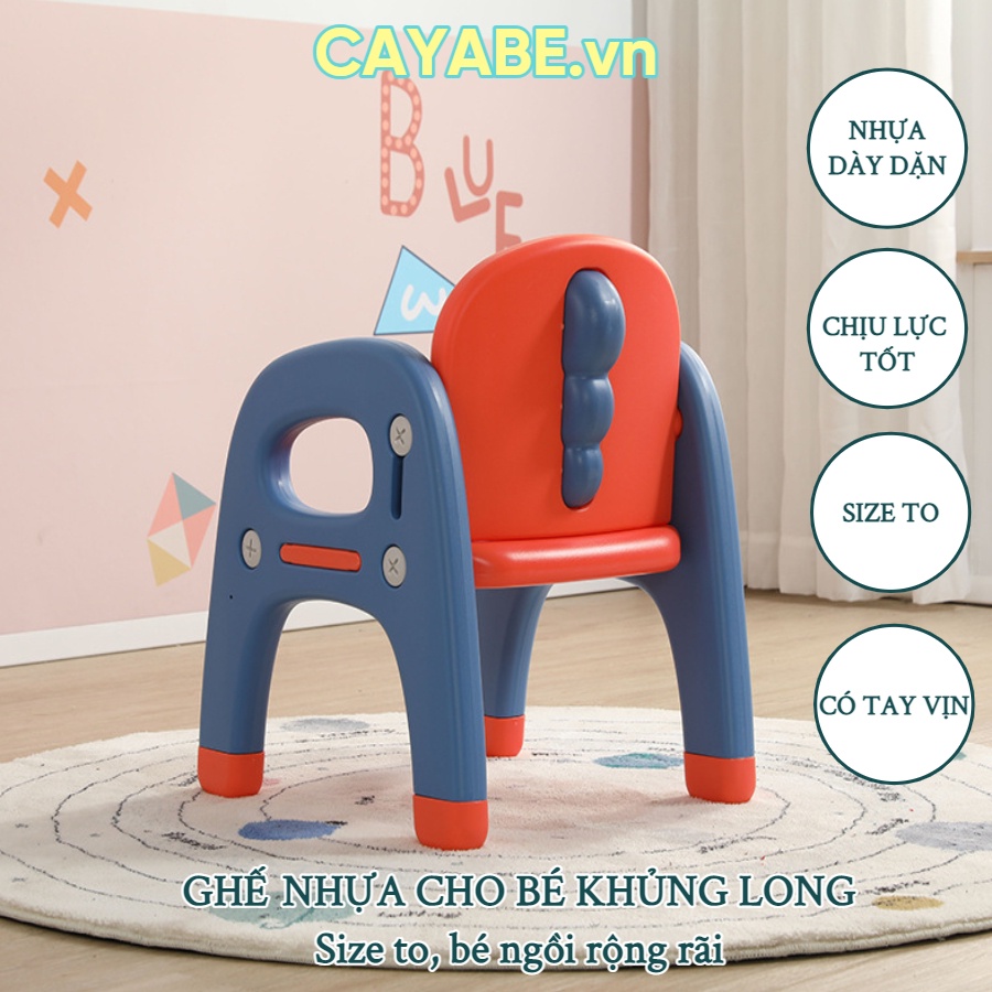 Ghế nhựa cho bé mầm non, tiểu học ngồi học, vẽ, ghế ăn CAYABE Holla hình khủng long màu vàng - cam, ghế nhựa đúc mầm non