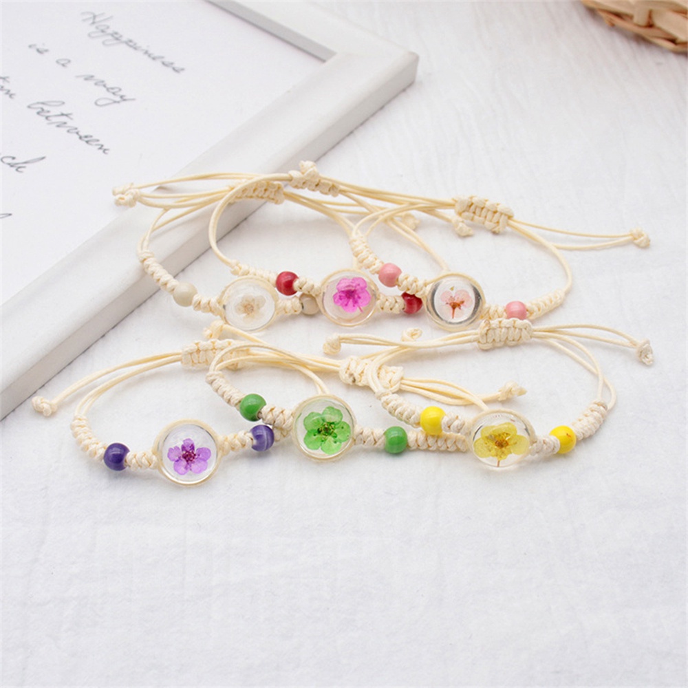 Vòng Tay Chuỗi Hạt Thủy Tinh Chứa Hoa Khô Tự Nhiên Thời Trang Cho Nữ
