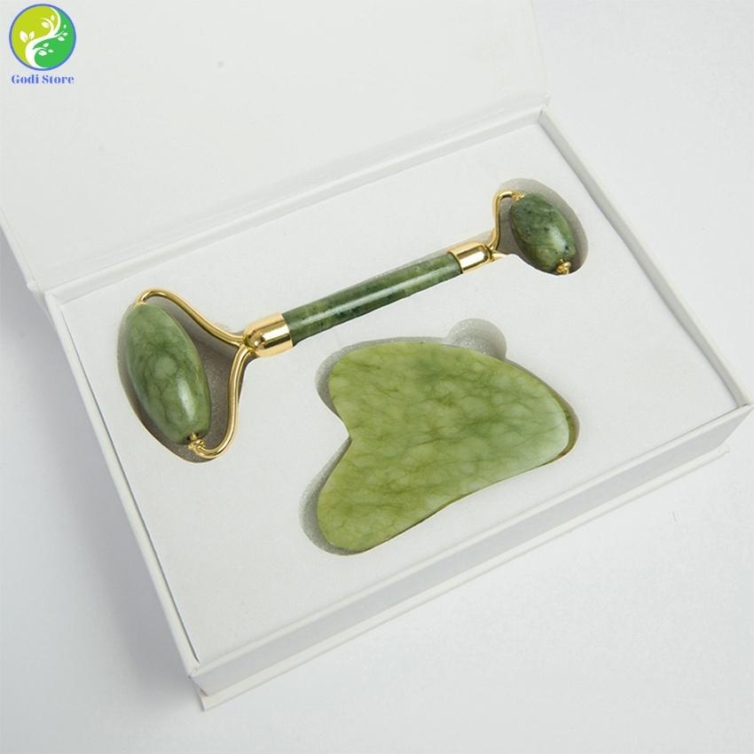 Bộ Cây Lăn Mặt Đá - Con Lăn Mát Xa Mặt Bằng Đá Ngọc Bích Nhân Tạo Kèm Hộp Qùa Nâng Cơ, Mờ Nếp Nhăn Và Giảm Mỡ Body G84