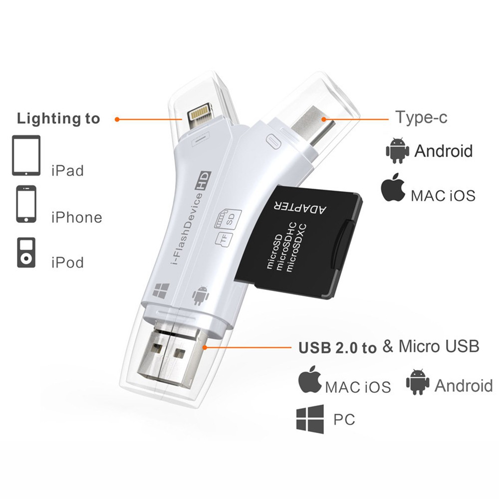 Đầu Đọc Thẻ Nhớ Usb I-flash Drive Hd Micro Sd Tf 4 Trong 1 Cho Ipad Iphone Android Pc