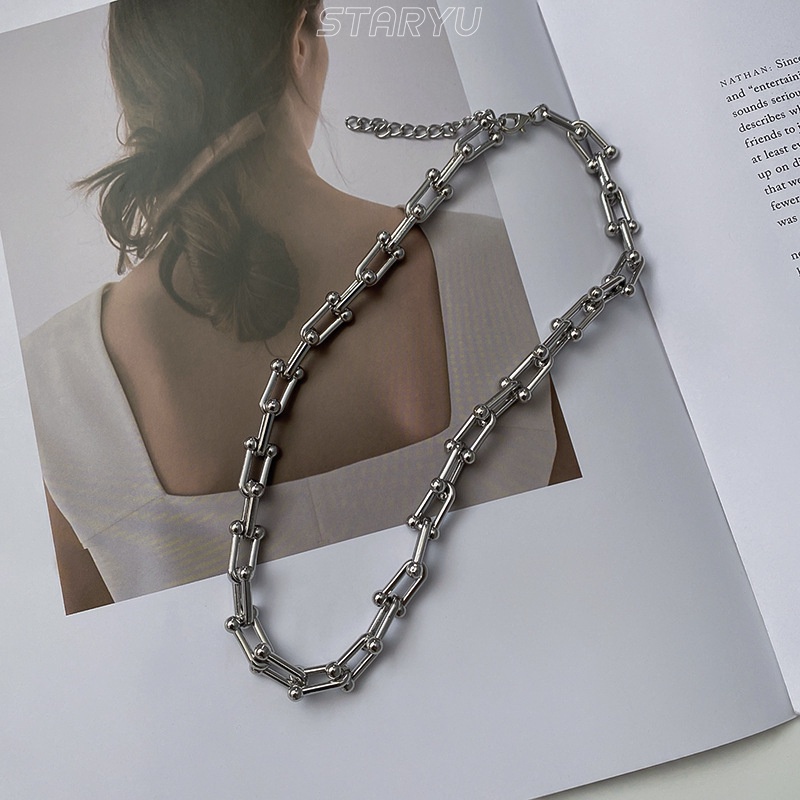 Staryu Set 2 Vòng cổ Hai Lớp Mặt Ổ Khóa Nhỏ Unisex