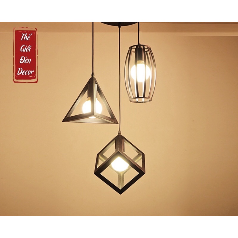 Đèn thả: Đèn thả sắt hình khối hình học T054 kèm bóng bulb