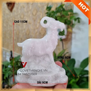 [Linh vật phong thủy] Tượng đá Dê phong thủy mang may mắn tài lộc -  Chiều cao 11cm - Màu trắng đá non nước
