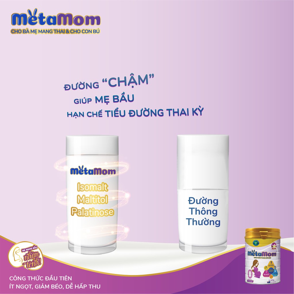 Sữa bột cho mẹ bầu Nutricare MetaMom giảm nguy cơ đái tháo đường thai kỳ (hương cam, vani, socola) 900g