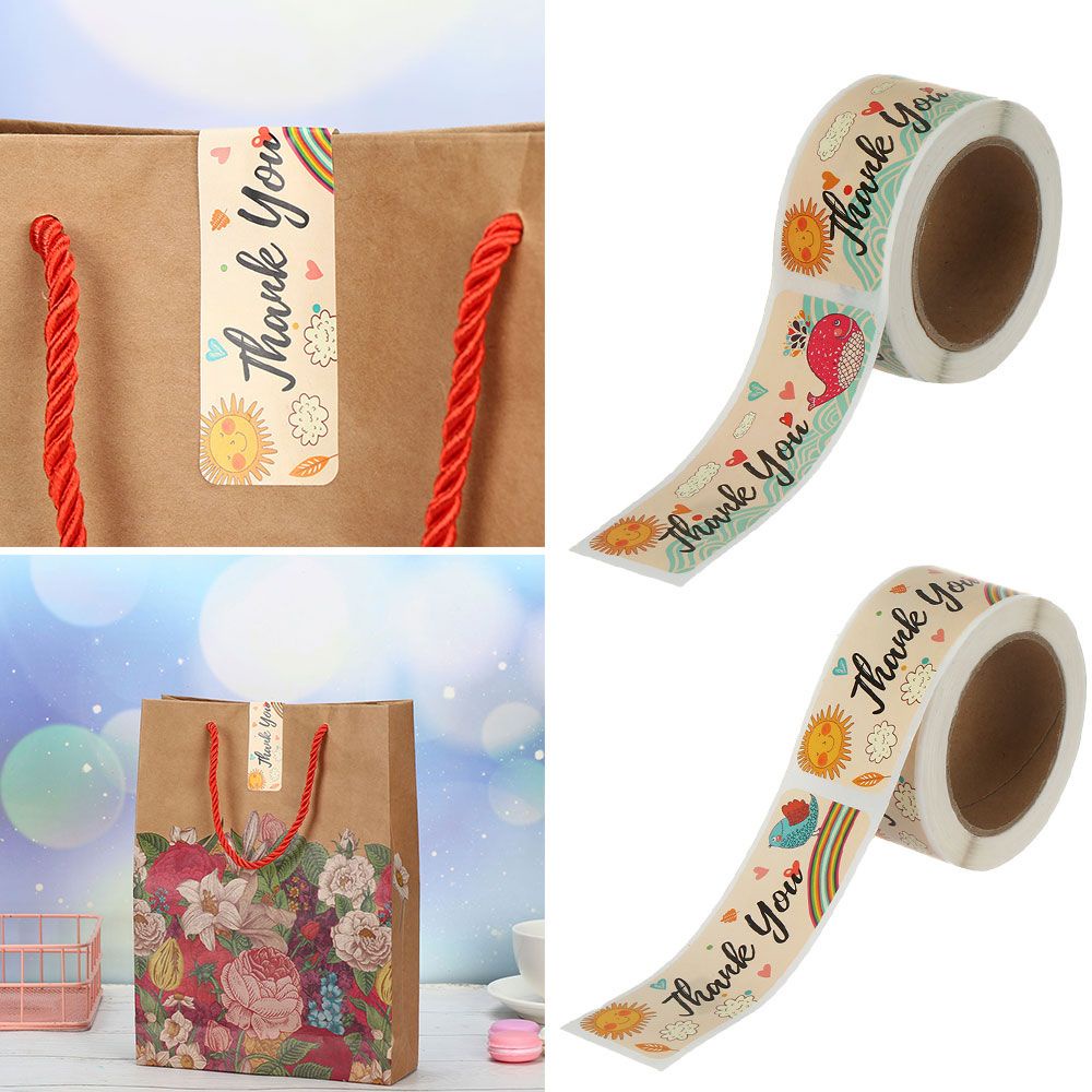Set 120 Nhãn Dán Niêm Phong Bao Bì In Chữ Thank You Hình Chim/Cá Voi Hoạt Hình 1*3inch