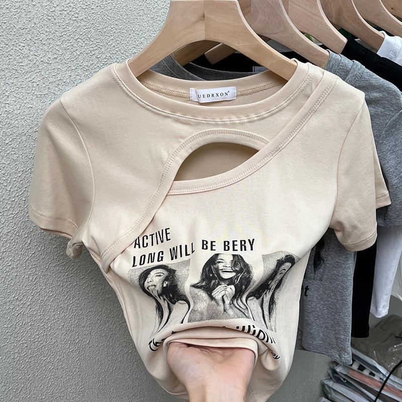 Áo kiểu nữ BH cổ tròn ngắn tay in hình thời trang mùa hè 2022