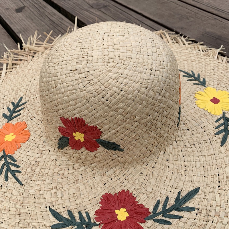 Nón Cói Rộng Vành Thêu Hoa Xinh Xắn Thời Trang Đi Biển Mùa Hè Cho Nữ