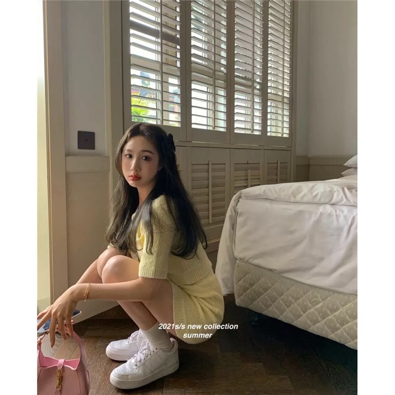 Sẵn set 2 món áo chân váy dệt tay ngắn xinh ( có ảnh thật) | BigBuy360 - bigbuy360.vn