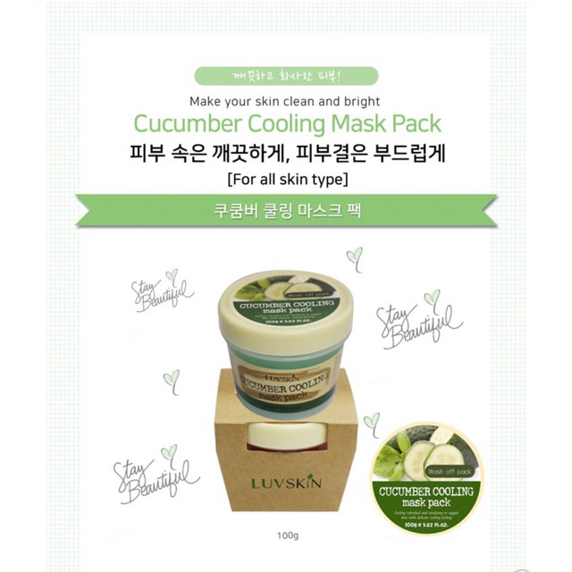 Mặt Nạ Dưỡng Da &amp; Làm Mát Da LUVSKIN Cooling Mask Pack 100g - Hàn Quốc