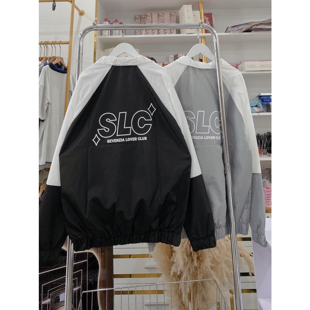 Áo Khoác Gió Bomber Chữ SLC Dáng Rộng Phối Màu Nam Nữ Unisex Uzzlang