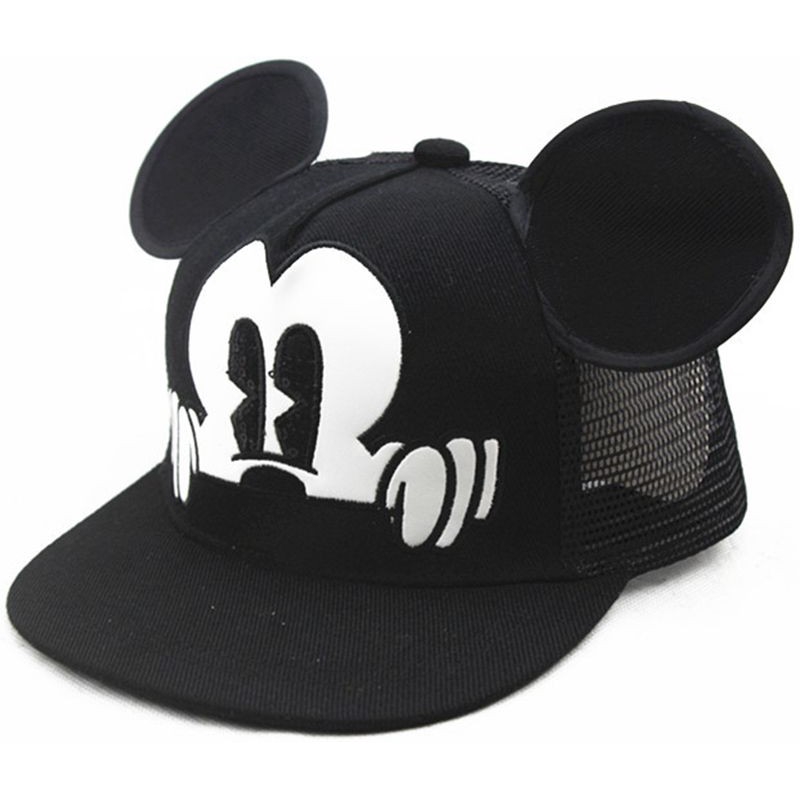 Mũ Snapback phối lưới họa tiết Mickey hoạt hình có tai dễ thương phong cách Hip-Hop cho bé trai và bé gái 3-8 tuổi