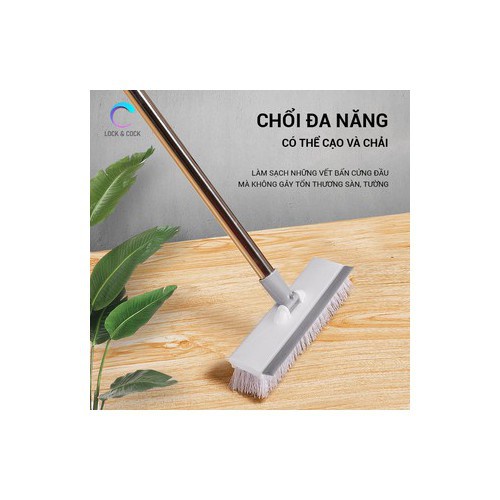 Chổi cọ nhà tắm, cây cọ sàn, gạt nước, gạt kính cán dài inox 2 trong 1 đa năng