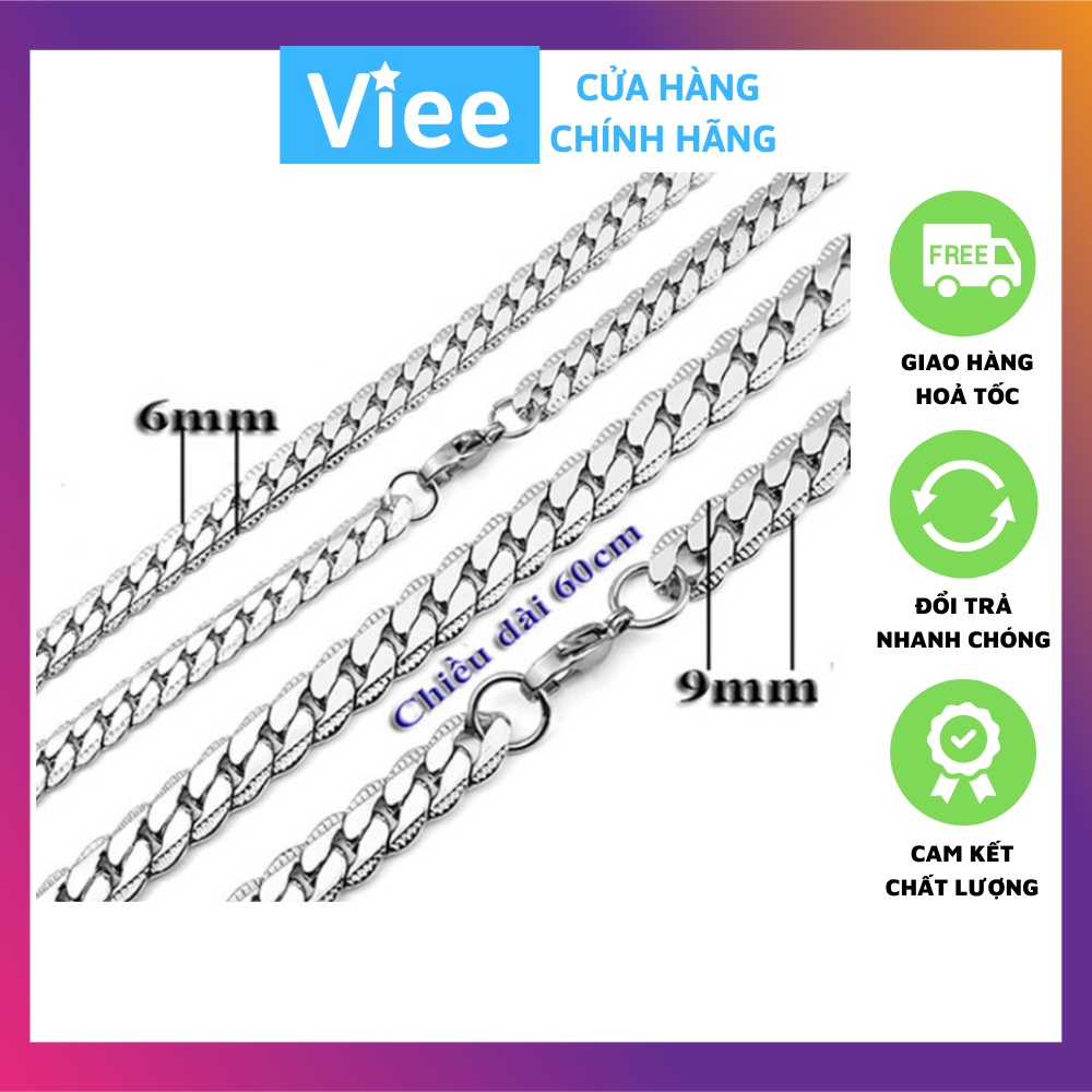Dây chuyền inox cao cấp thép không gỉ titan nam đẹp kiểu lặc khít chạm 2 bên kích cỡ 6mm