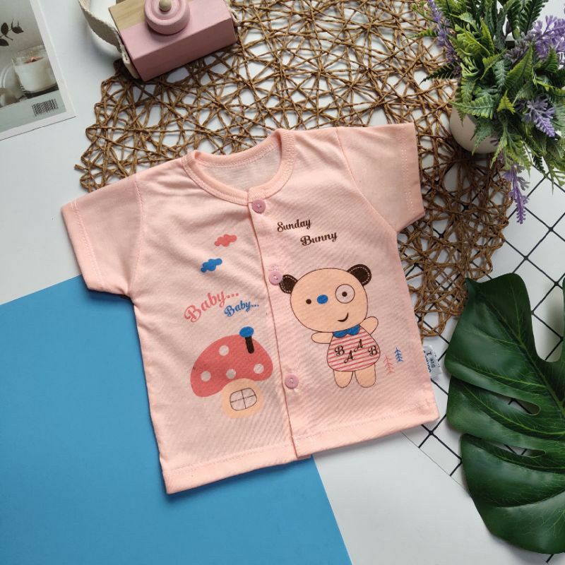 Áo cộc tay sơ sinh cúc giữa mềm thấm hút mồ hôi tốt