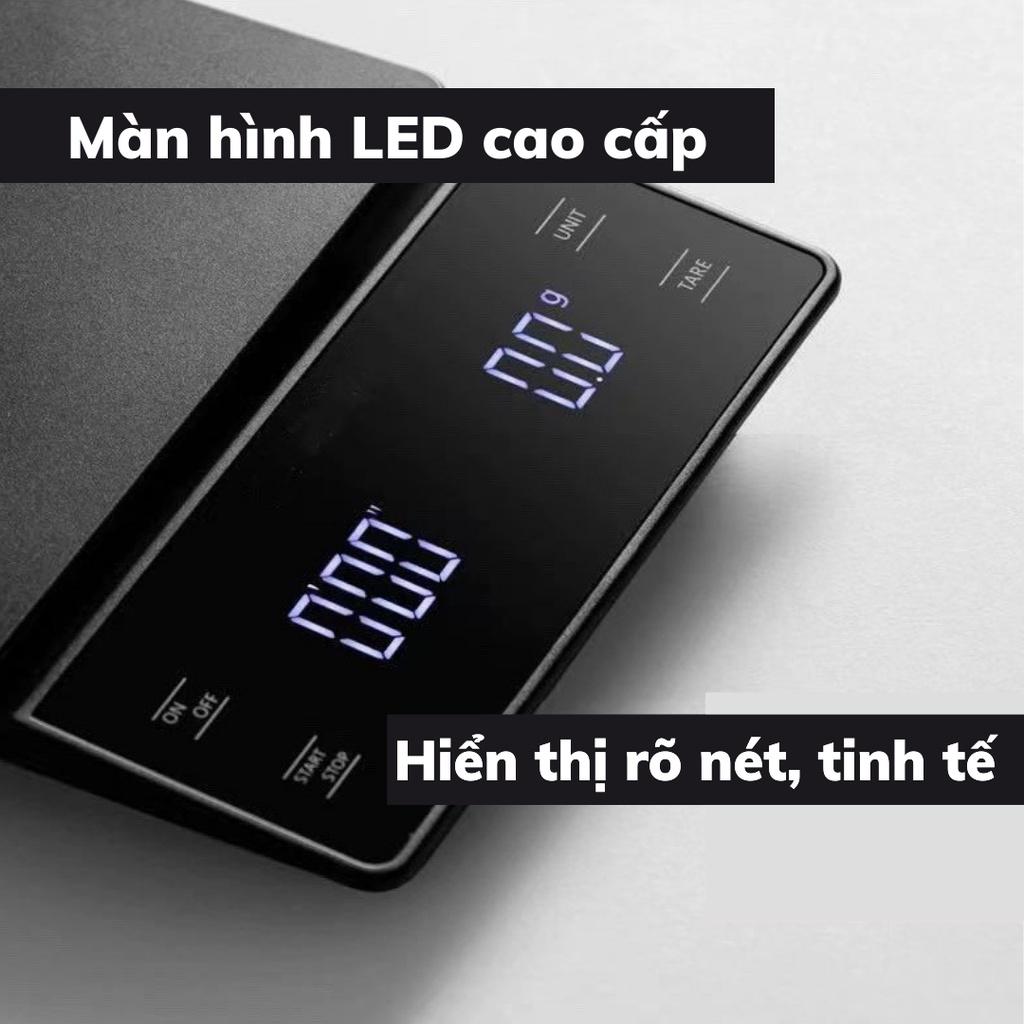 Cân tiểu ly điện tử mini pha chế định lượng 0,1-3kg pha cà phê nguyên chất cân tiểu li bấm giờ tặng kèm 3 viên pin AA