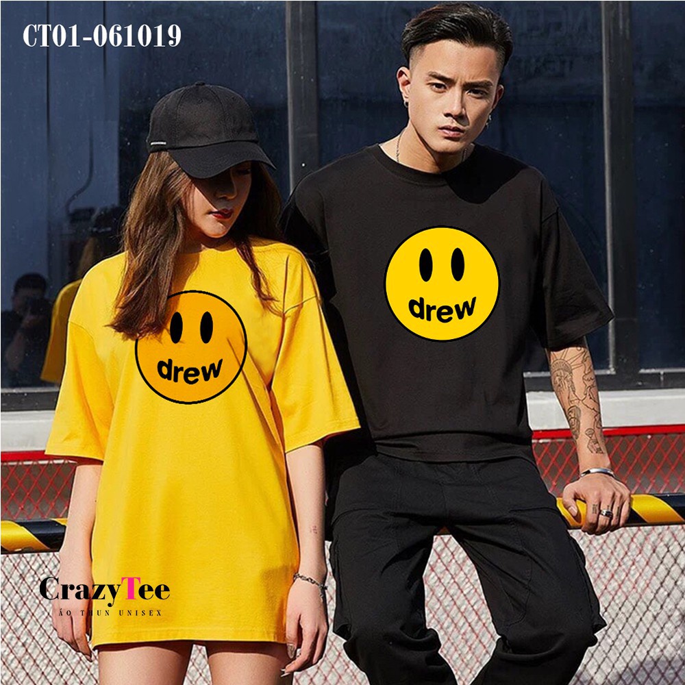 Áo thun nam nữ form rộng drew, áo phông tay thụng unisex chất cotton thoáng mát