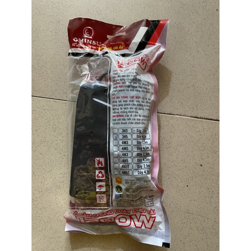 Ổ cắm điện liền dây OMINSU - SOPOKA hàng chính hãng dây 3m,5m, CHỊU TẢI 1200W