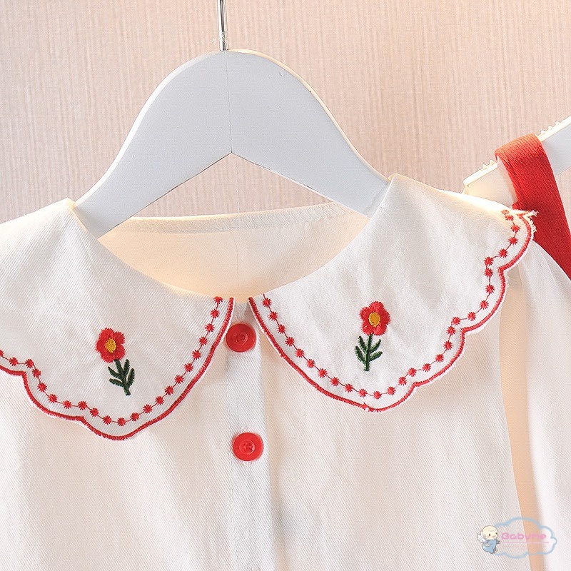 Đầm Yếm Thêu Hoa Thân Thiện Với Da Thoáng Khí Thời Trang Xuân Thu Cho Bé Gái