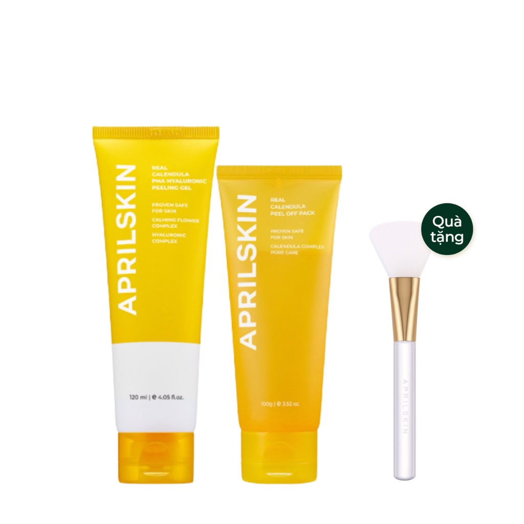 Set Peel da Aprilskin Hoa Cúc Calendula Signature (Mặt nạ lột + Gel tẩy da chết)+ Gift Cọ Jelly