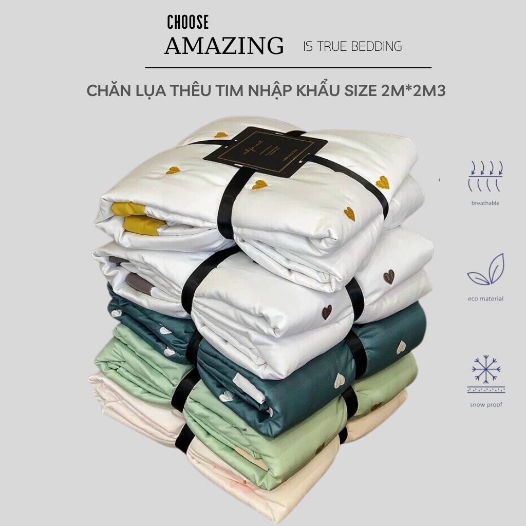 Chăn Lụa thêu tim siêu mềm mát, đáng yêu nhập khẩu loại 1