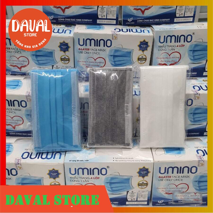 Khẩu Trang Y Tế-UMINO 4 Lớp Hộp 50 Chiếc Tác Dụng Kháng Khuẩn