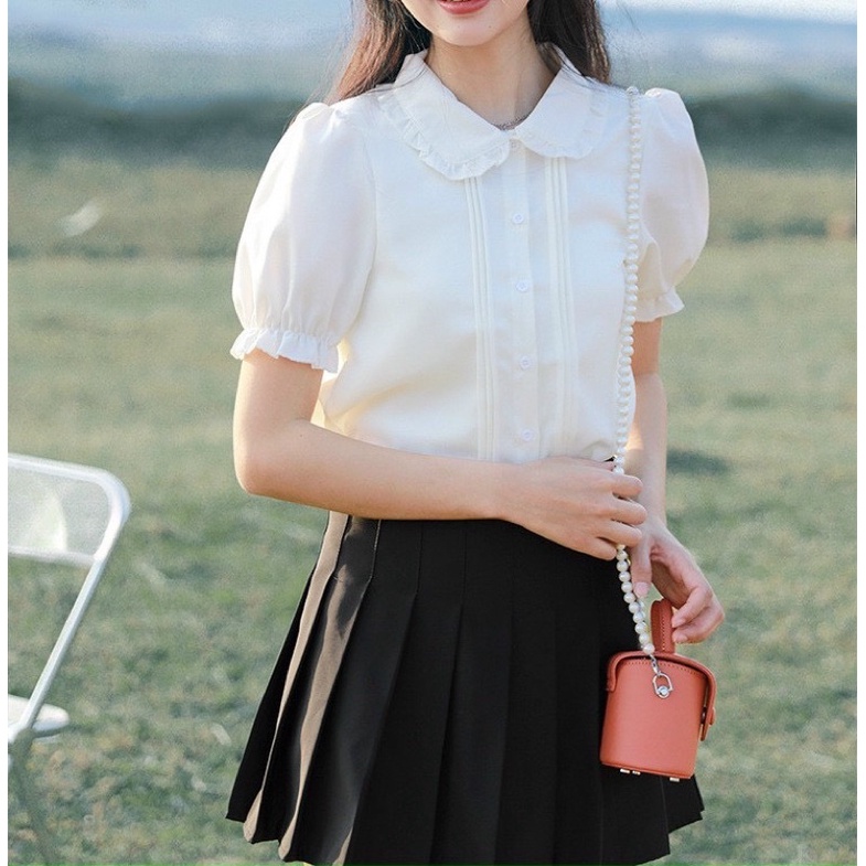 Áo sơ mi tơ cổ sen - Hàng thiết kế 2 lớp