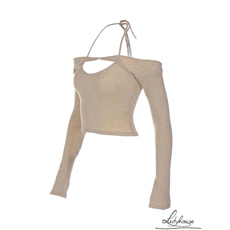 Áo croptop tay dài hở vai màu sắc thời trang cho nữ