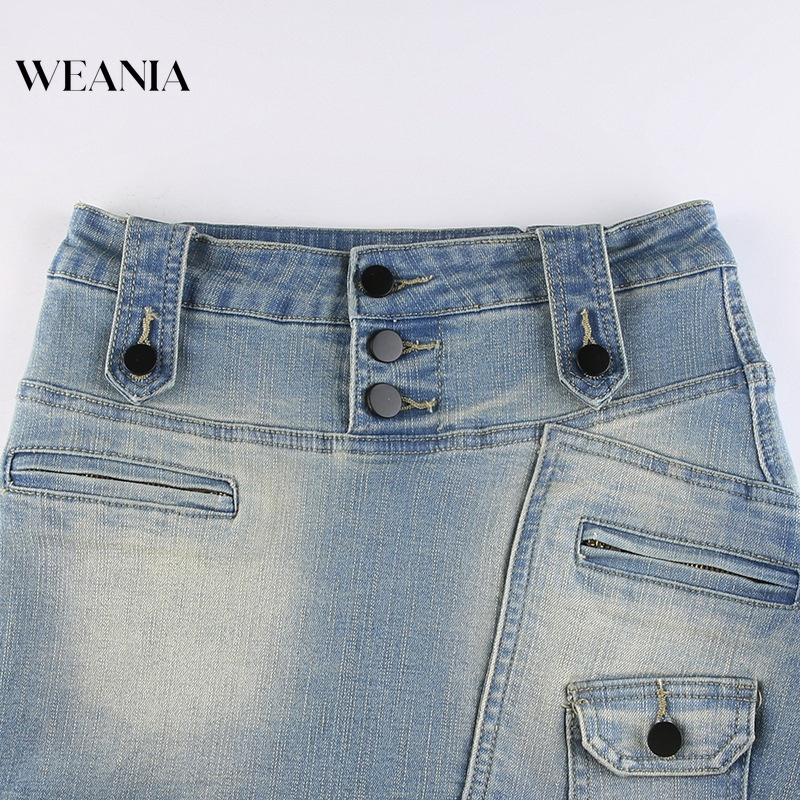 Chân váy jean Lưng Cao Phối Khóa Kéo Phong Cách Retro Đường Phố Cá Tính