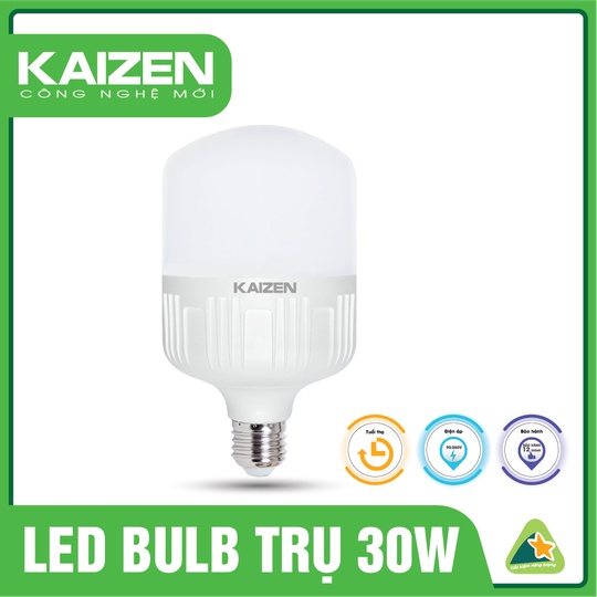 Bóng đèn led trụ Kaizen công suất 65-50-40-30-20-15-10-5W đui xoáy E27, bóng đèn led bulb trụ Kaizen ánh sáng trắng