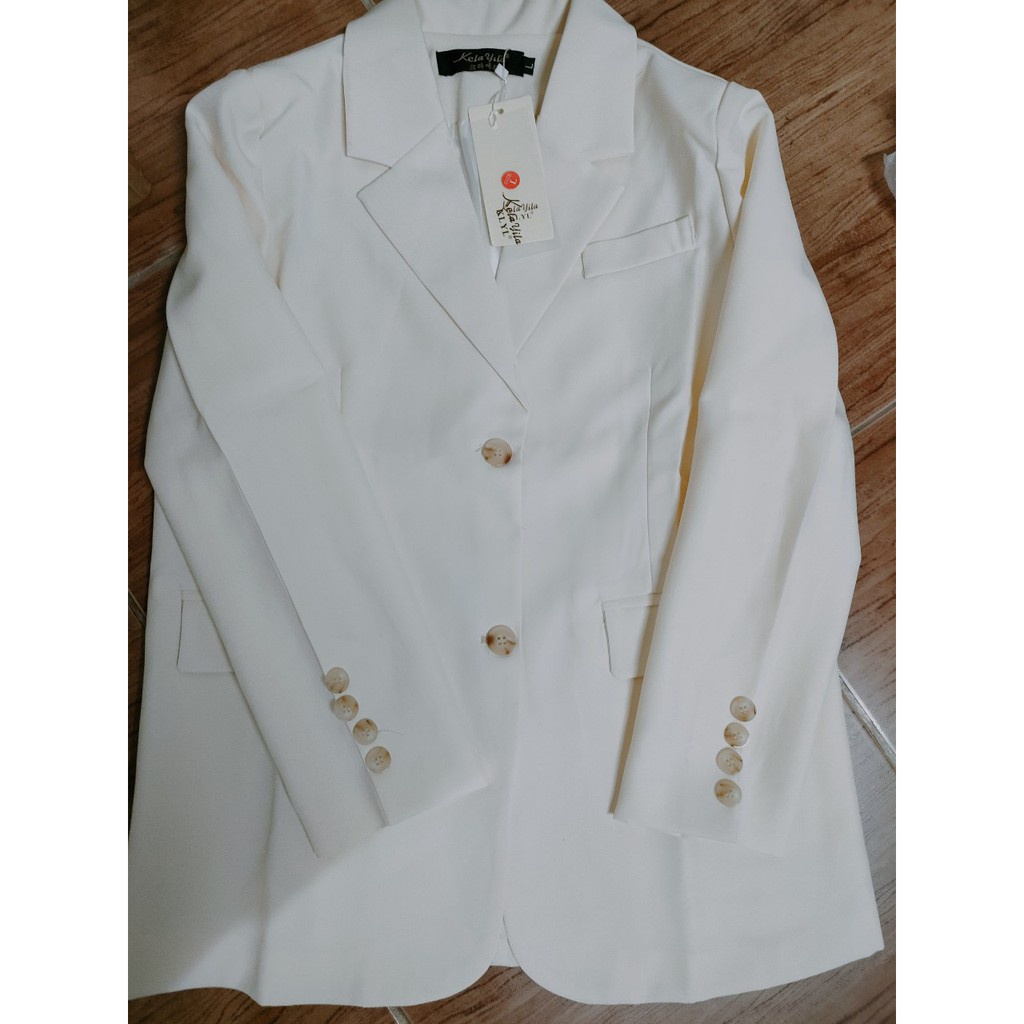 Ảnh thật 2 hình cuối-2W85.Áo blazer thời trang trắng kem phong cách Hàn Quốc