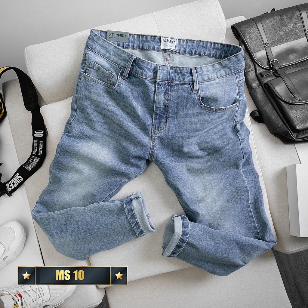 quần jean co giãn dáng ôm nhẹ xanh nhạt quần jean nam mã số 10