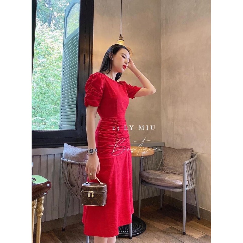 [Mã WASTMAY giảm 15% tối đa 30K đơn 150K] ⚡️BÁN SỈ⚡️Đầm nhún eo 2 màu đỏ trắng chất đũi tằm | BigBuy360 - bigbuy360.vn