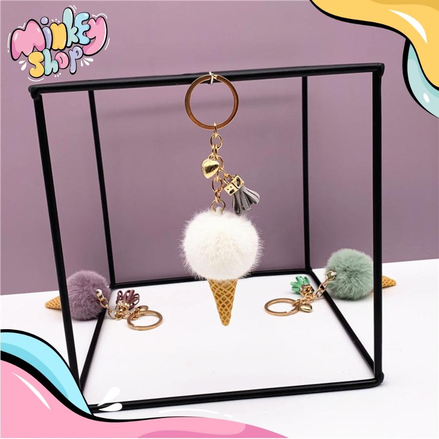 Móc Khóa Kem Bông Dễ Thương Nhiều Màu Đáng Yêu Phụ Kiện Túi Xách, Balo, Cặp Xách Cute 02MKK -Minkey