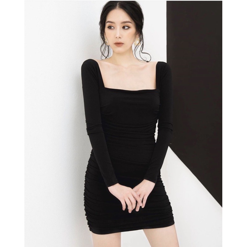 💐 Đầm Body Tay Dài Nhún Sườn Cổ Vuông🍃 | BigBuy360 - bigbuy360.vn