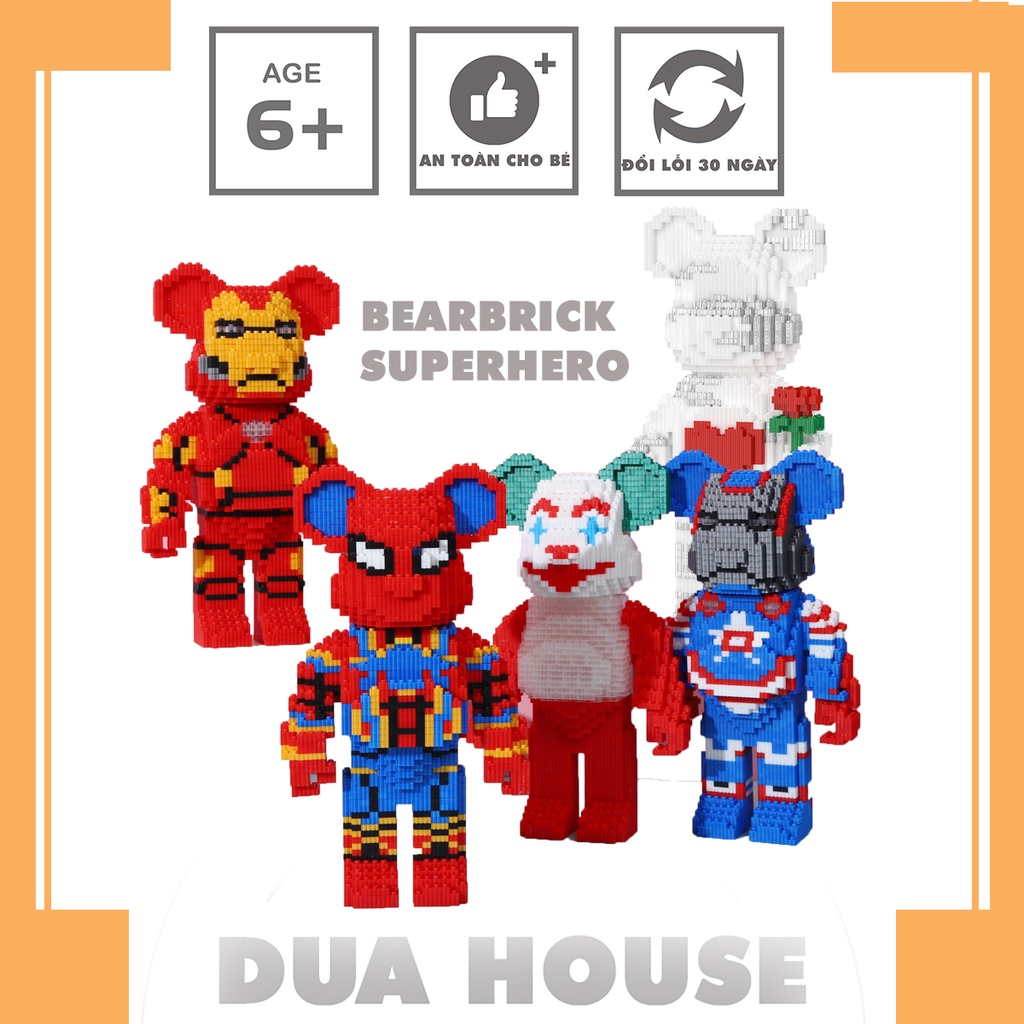 (mã giảm giá 10%) BearBrick Lego Siêu Anh Hùng size 34cm. Cho bé lắp ghép và dùng làm decor tuyệt đẹp
