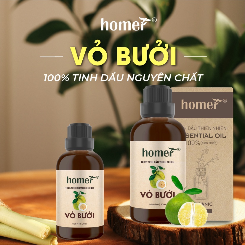 Combo 2 tinh dầu Sả Chanh + Vỏ Bưởi Homer 20ml/chai