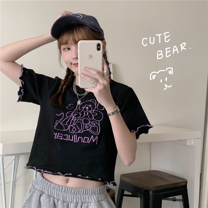 【ZHELIHANGFEI】 / Áo Thun Cotton Nguyên Chất Cao Cấp Họa Tiết In Hình Con Gấu Thời Trang Mùa Hè Cho Nữ