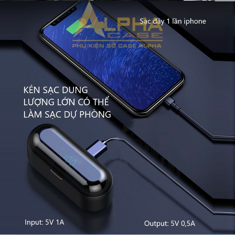 Tai nghe AMOI F9 Pro Bản QUỐC TẾ 2021 cảm ứng Bluetooth 5.0 Pin 280 tích hợp sạc dự phòng,Cảm biến vân tay casealpha