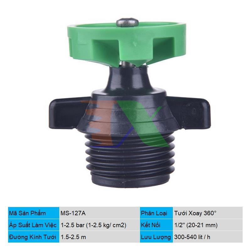 Đầu Tưới Xoay 360° Phun Mưa Tm - 127A, Tưới Xòe Chân Ren 1/2" 21 Mm
