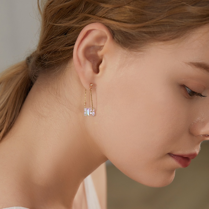 Bông Tai Hình Khối Lập Phương Bằng Kim Loại Trước Và Sau Phong Cách Hàn Quốc Thời Trang 2022