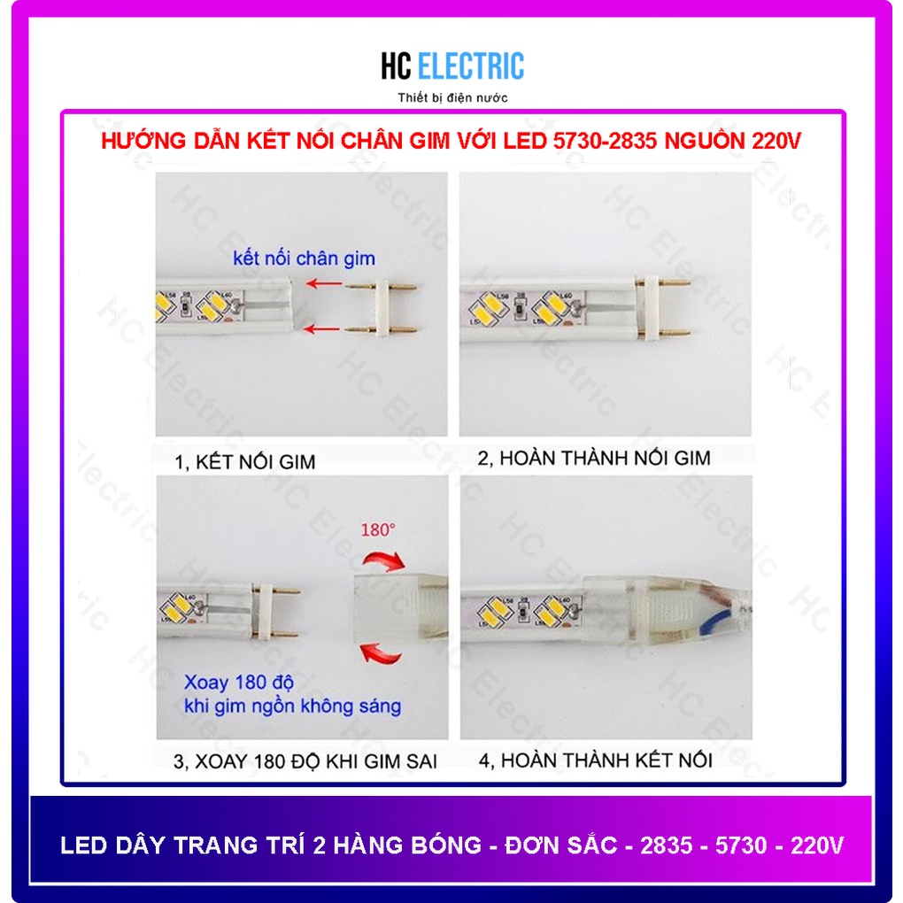 Đèn Trang Trí Led Dây 2835 - 5730 -220V - 2 hàng  trắng ,vàng , đỏ , xanh lá , xanh dương  siêu sáng ( Đơn giá theo mét)