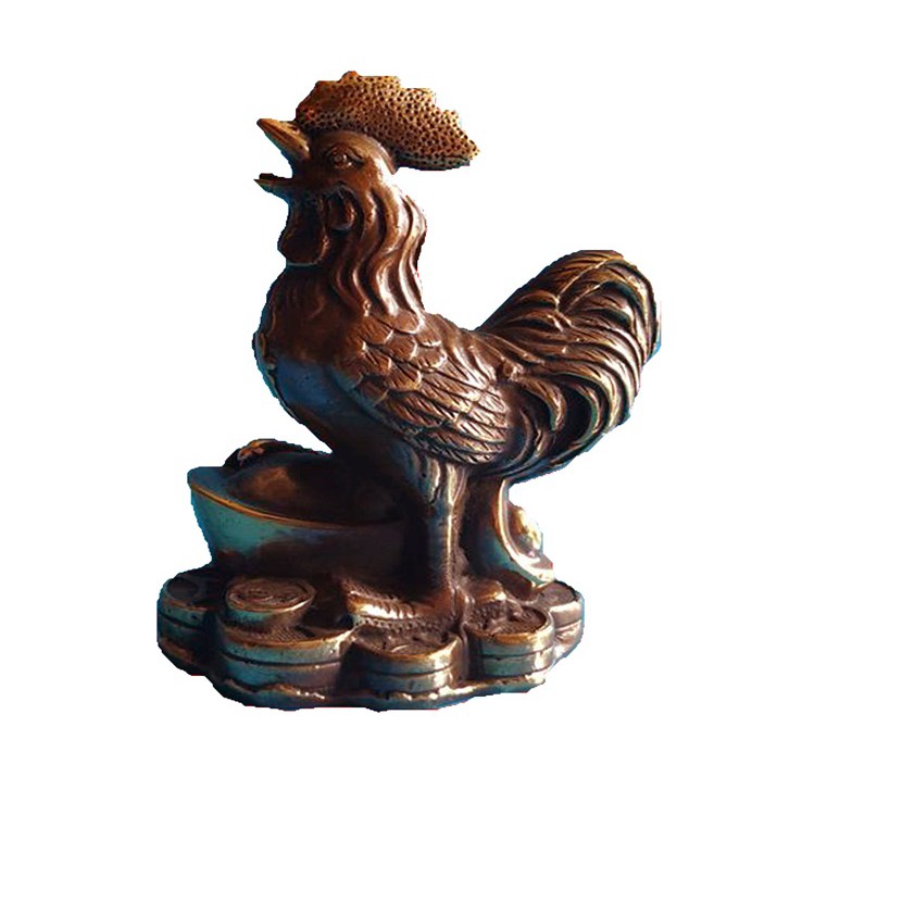 Tượng Gà Trống đồng chất liệu đồng thau hun giả cổ cao 11cm