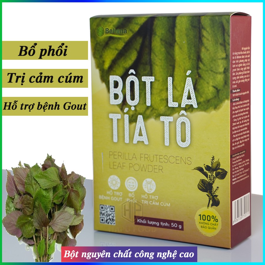 Bột tía tô Behena nguyên chất hỗ trợ trị cảm cúm, giảm đau do Gout hộp 50gr - HapuFood