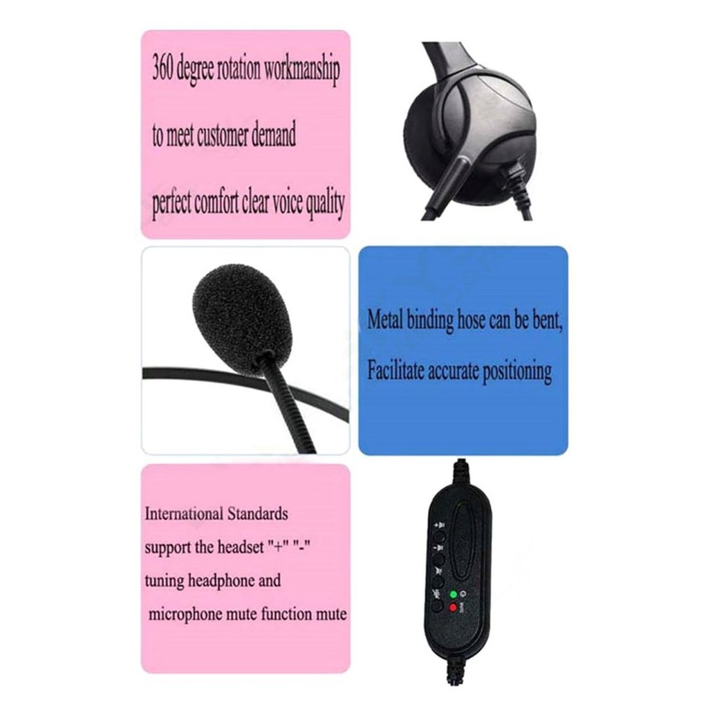 USB Headset Microphone Adjustable Noise Canceling Earphone for PC Laptop