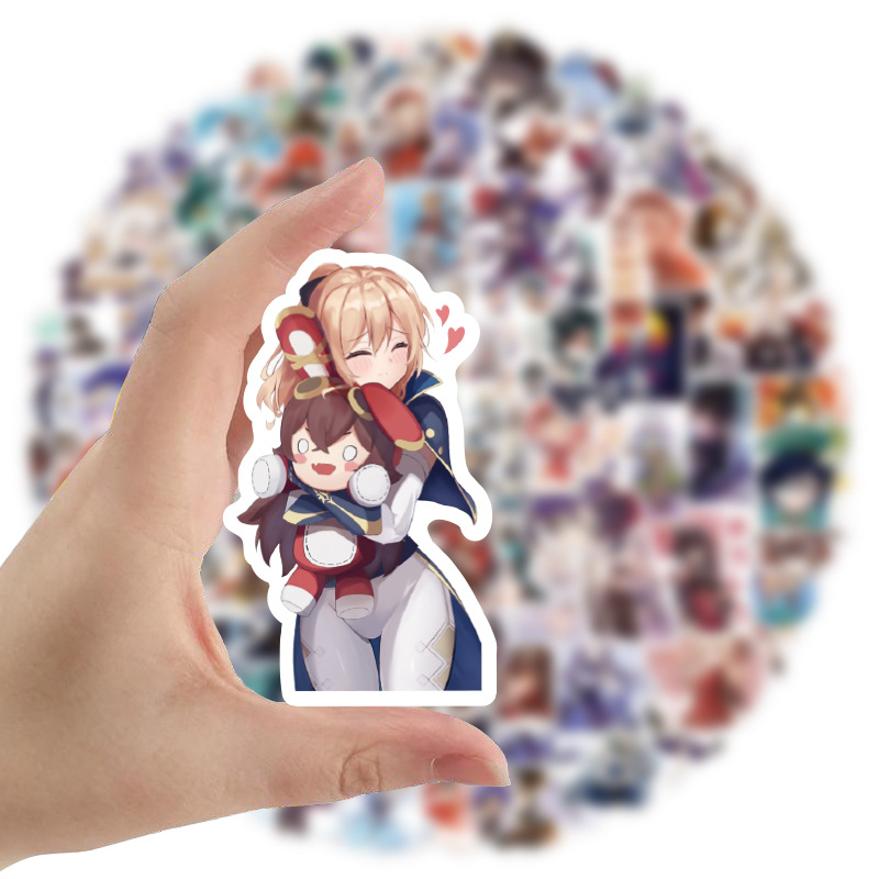 Set 100 miếng dán trang trí decal thiết kế game Genshin Impact hoạt hình phiên bản B cho hành lý máy tính xách tay DIY