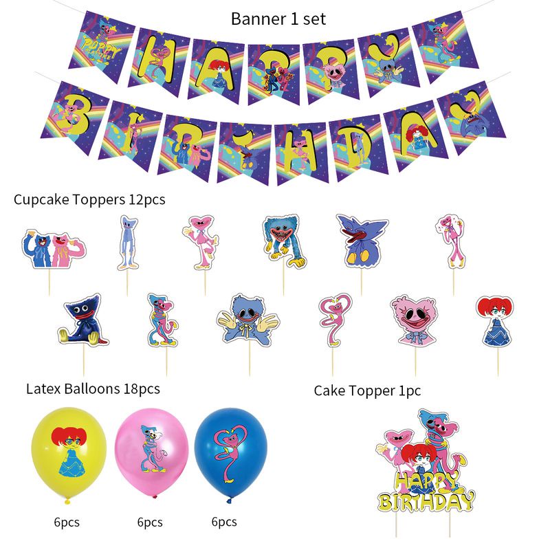 Poppy Playtime character Huggy Wuggy Party Decorations Themed Birthday Party Cake Topper Banner Balloons