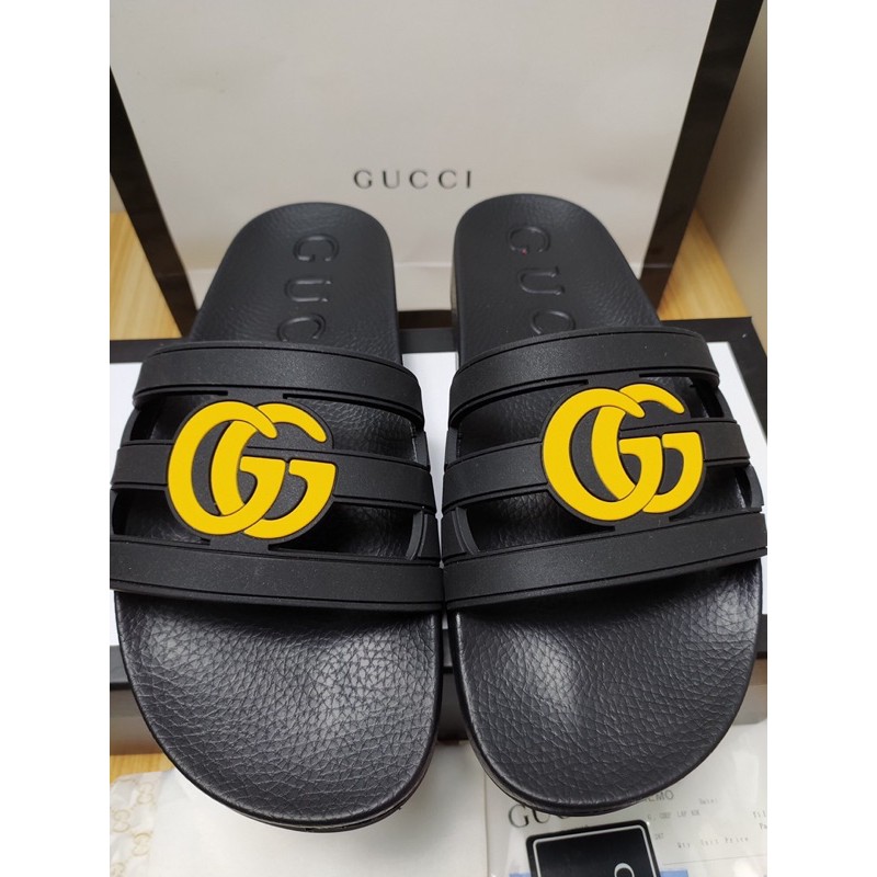 dép thời trang nam nữ đế bệt logo chữ G đôi đính quai gucci GC GG