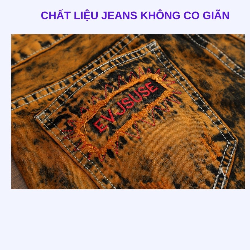 Quần jeans nam chất bò cao cấp độc lạ LEVAMEN chất liệu cotton không co giãn rách gối thêu vá logo QJ061 | BigBuy360 - bigbuy360.vn