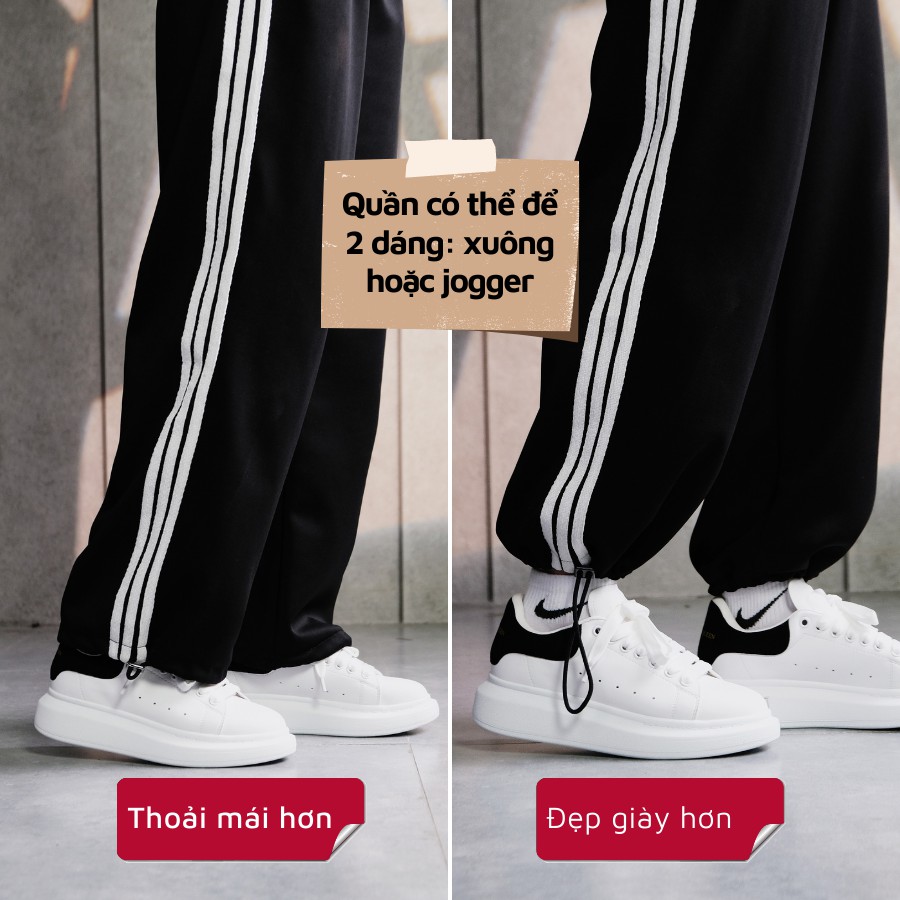 Quần Jogger Nam Nữ 3 Sọc Form Ống Rộng Để Suông Hoặc Rút Dây Bo Gấu Vải Mịn Mềm Mát Quần Joker, Joger, Thể Thao GUF